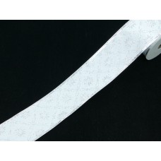 2.5 Inch Wired Christmas Ribbon with Silver Metallic Floral Motif on White Satin, 2-1/2 In. X 10 Yds (Lot of 1 Spool) SALE ITEM